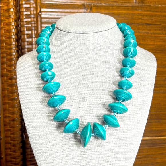 Bead For Life (Made In Uganda) Handmade Turquoise Colored Paper Beaded Necklace